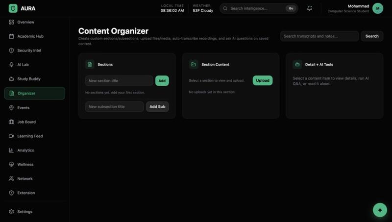 aura 9 allows you to create folders to keep your data organized upload materials and automatically analyzes for information and keeps it