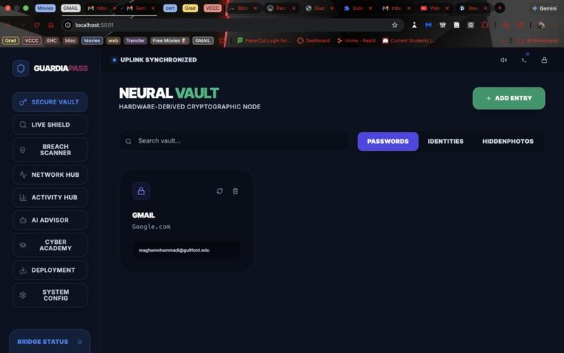 GUARDIAPASS main vault page