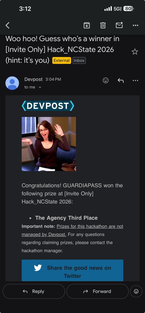 GUARDIAPASS award confirmation