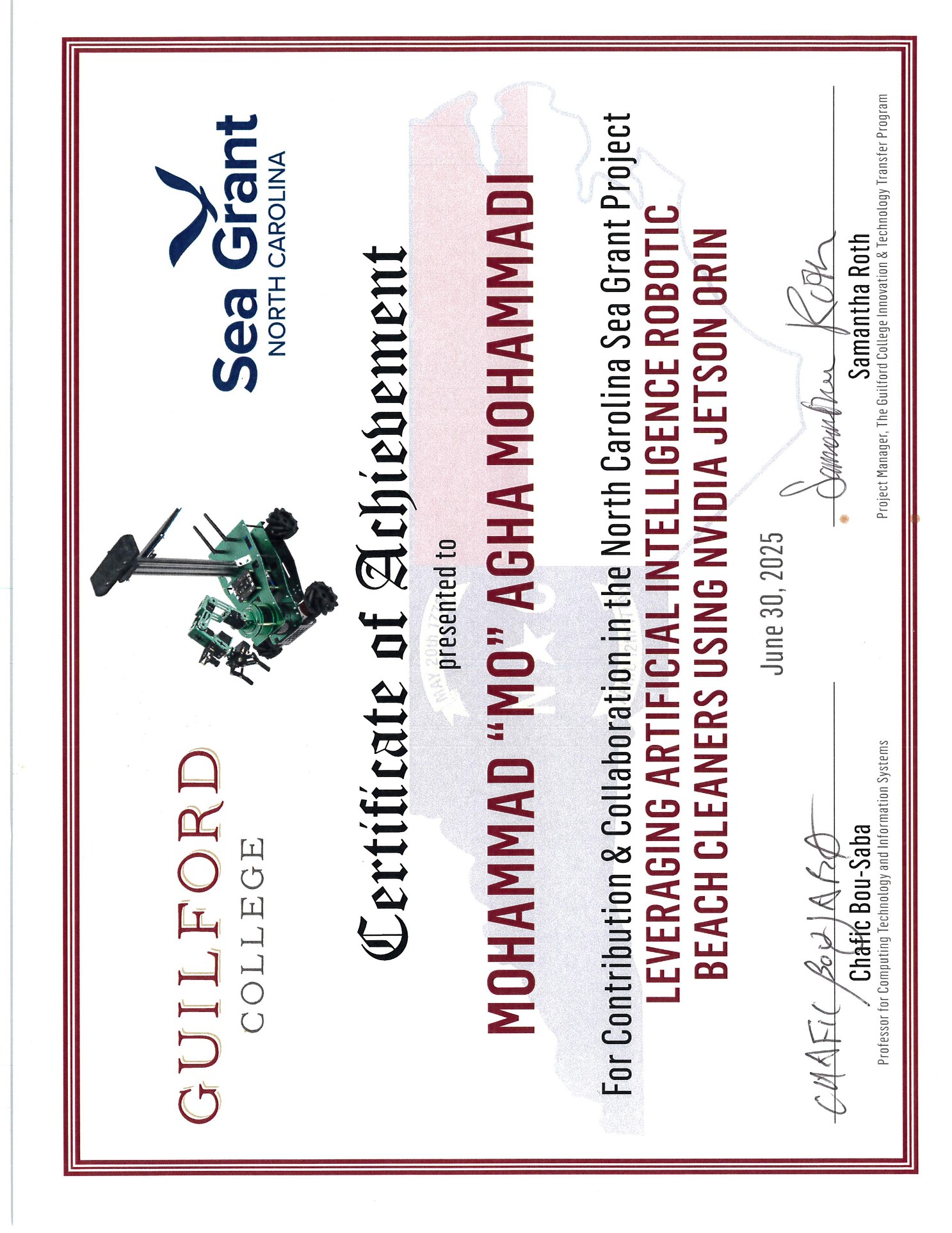 nc seagrant ai robotics certificate of compleation